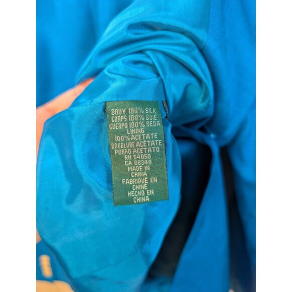 LAUREN RALPH LAUREN Blue 100% Silk Blazer Jacket Shoulder Pads 1-Button Size 6 - Picture 3 of 7